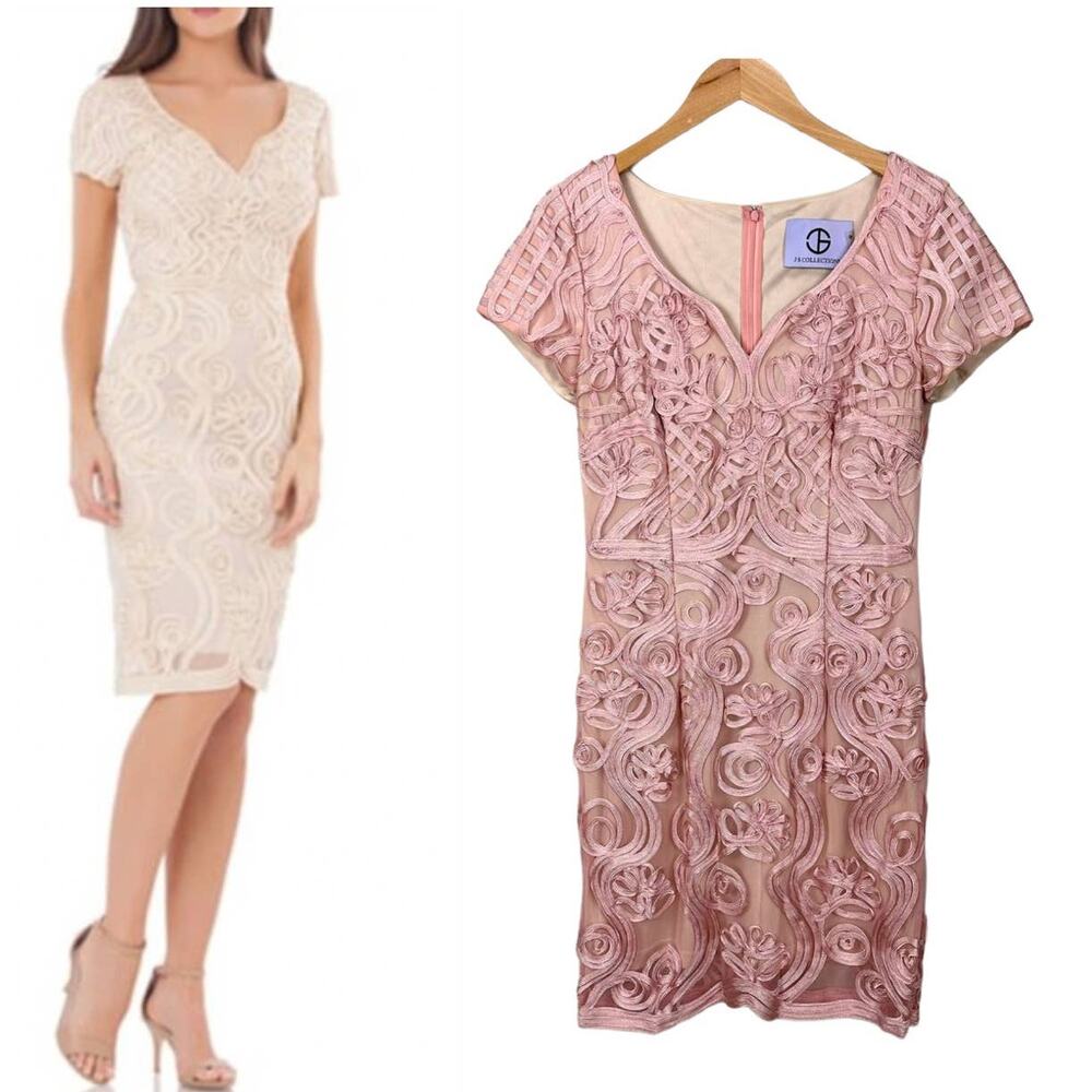 Js Collections Pink Soutache Embroider Sheath Dre… - image 1